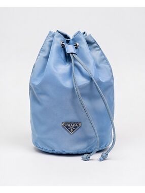 Vintage Prada Vela Nylon Drawstring Pouch Bag Light Blue Triangle Logo